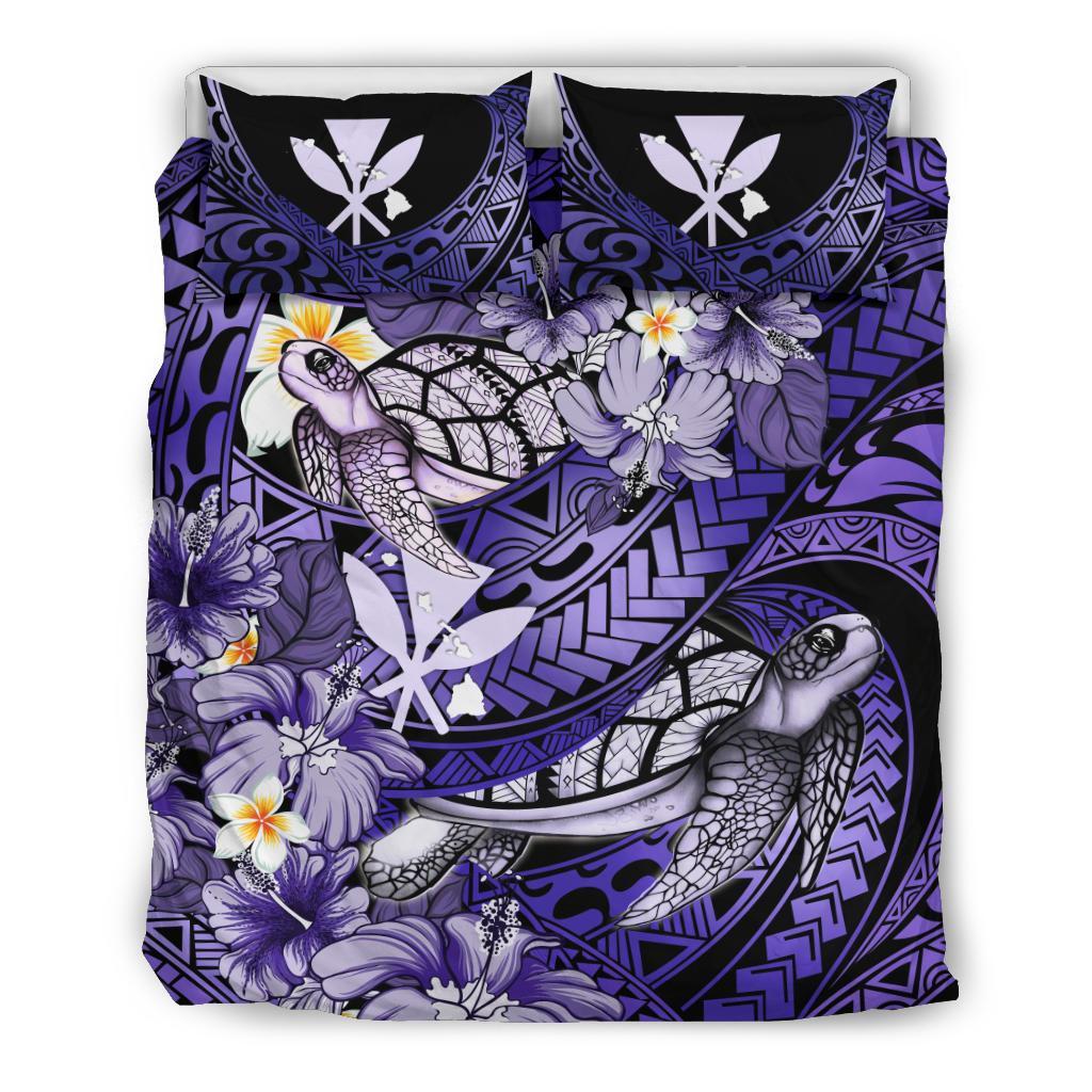 Kanaka Maoli (Hawaiian) Bedding Set - Waves Polynesian Turtle Hibiscus ( Purple) Purple - Polynesian Pride