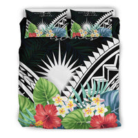 Marshall Islands Bedding Set - Marshall Islands Coat of Arms & Polynesian Tropical Flowers White - Polynesian Pride