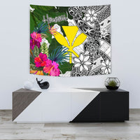 Hawaii Tapestry White - Turtle Plumeria Banana Leaf - Polynesian Pride
