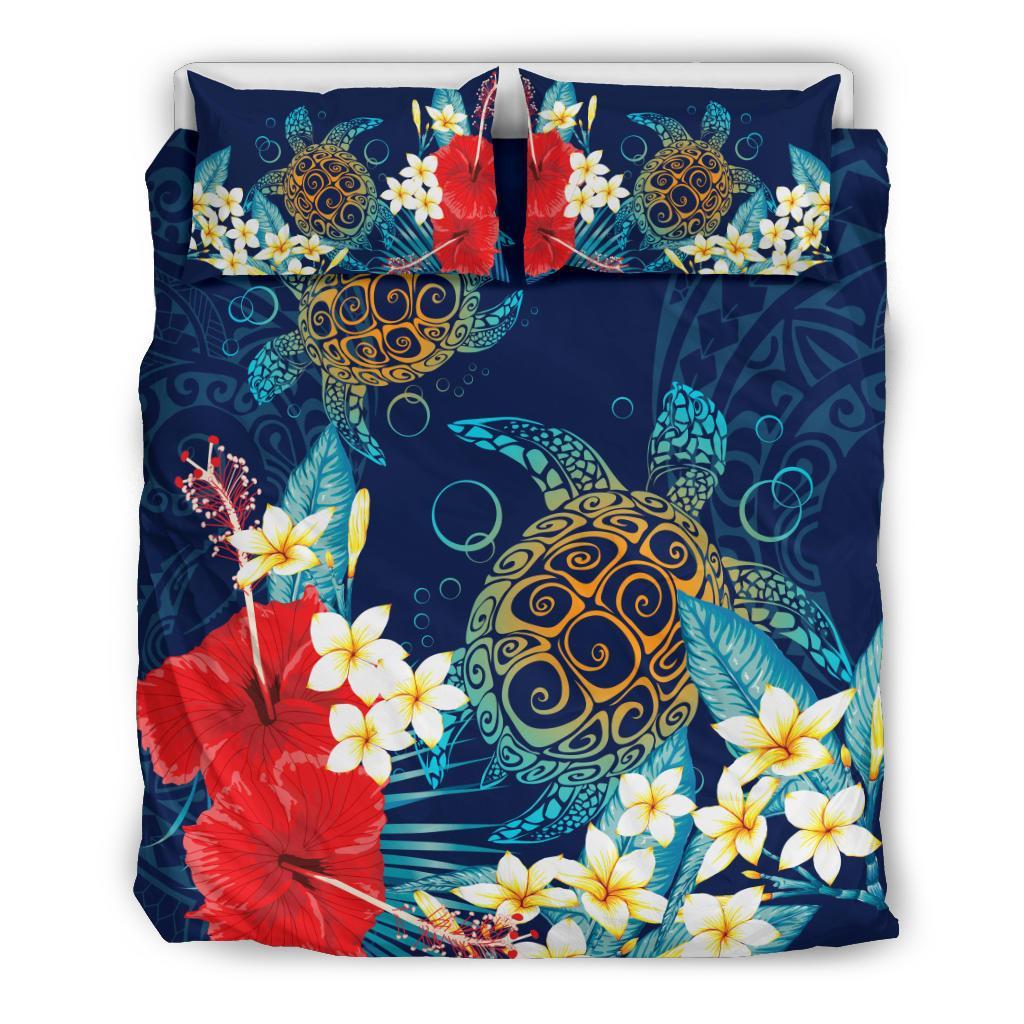 Hawaiian Turtle Hibiscus Polynesian Bedding Set - Blue - Edna Style - AH Blue - Polynesian Pride