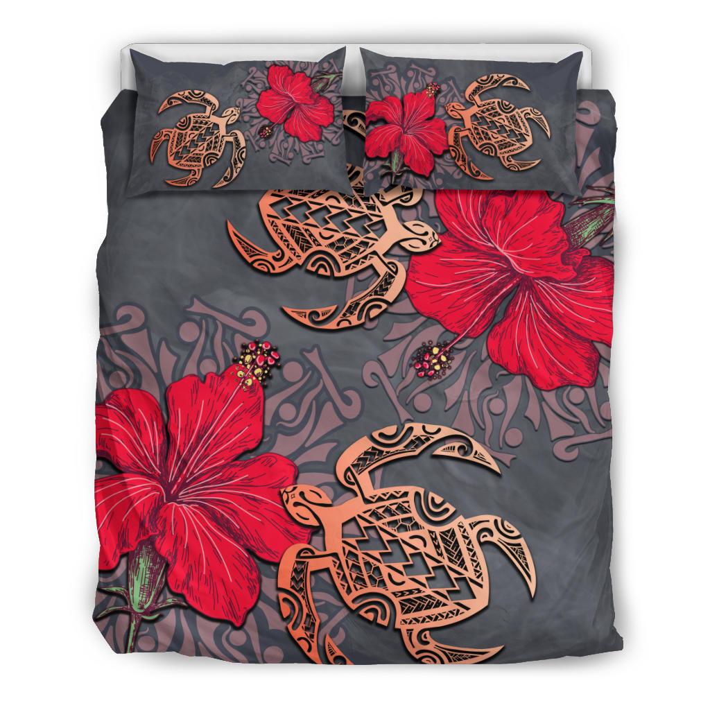 Hawaii Turtle Hibiscus Polynesian Bedding Set - Khoi Style - AH Gray - Polynesian Pride