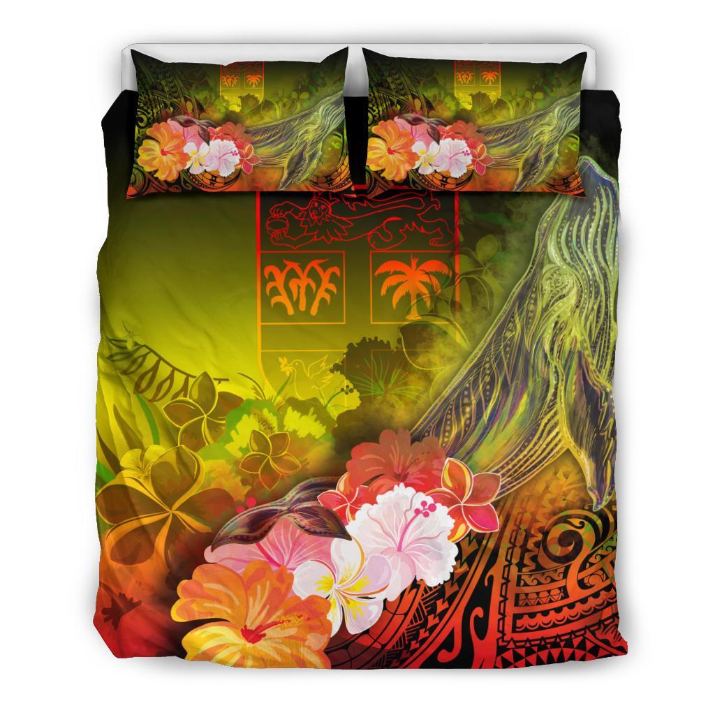Fiji Bedding Set - Humpback Whale with Tropical Flowers (Yellow) - Polynesian Pride