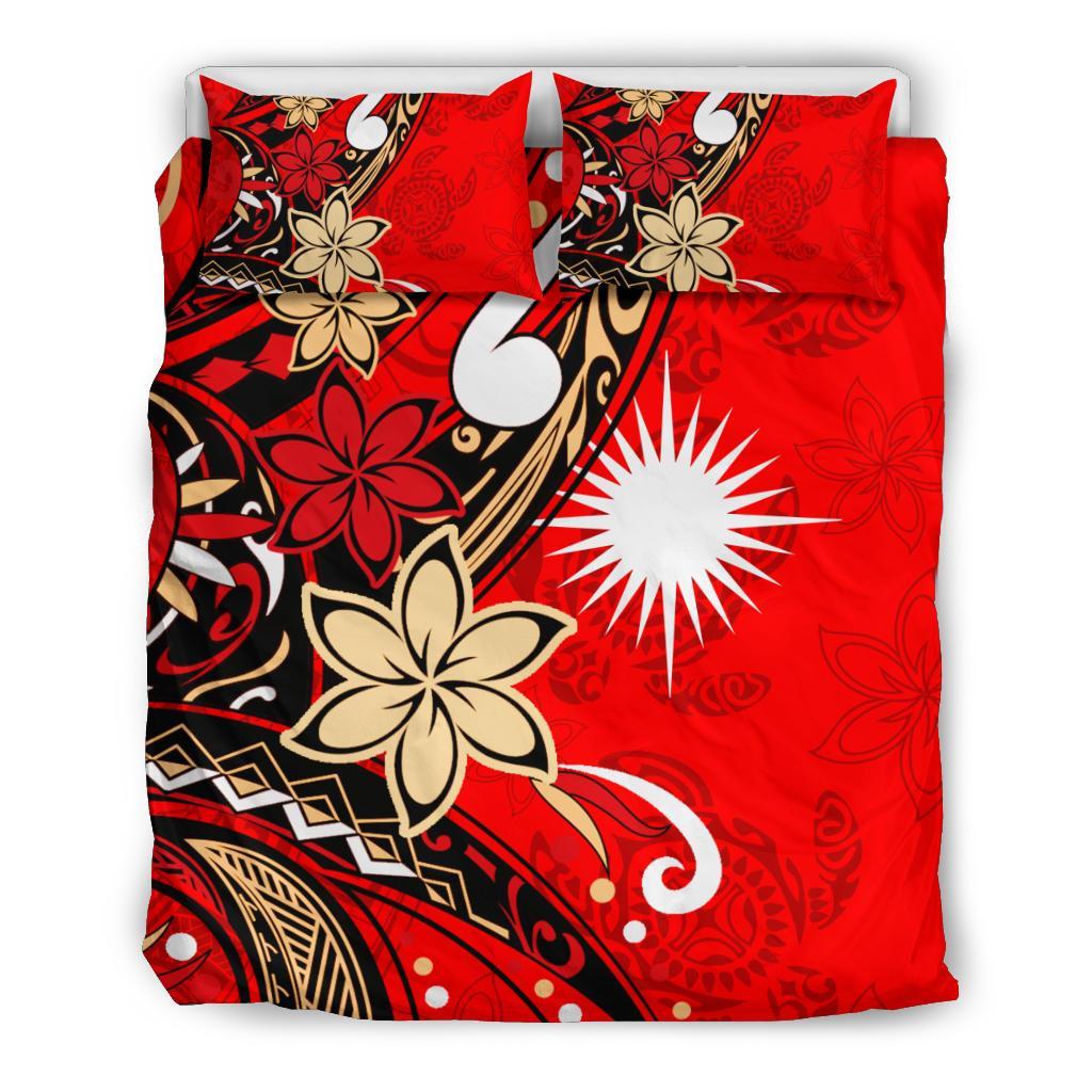 Marshall Islands Bedding Set - Tribal Flower With Special Turtles Red Color - Polynesian Pride