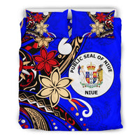 Niue Bedding Set - Tribal Flower With Special Turtles Blue Color - Polynesian Pride