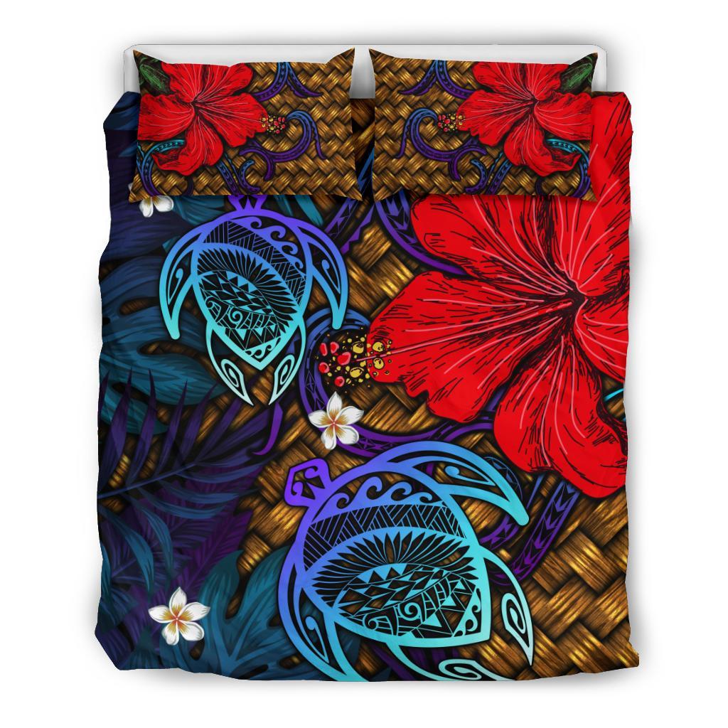 Hawaii Lauhala Hibiscus Polynesian Tropical Blue Bedding Set - Wake Style - AH Blue - Polynesian Pride