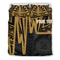 American Samoa Personalised Bedding Set - Seal With Polynesian Pattern Heartbeat Style (Gold) - Polynesian Pride