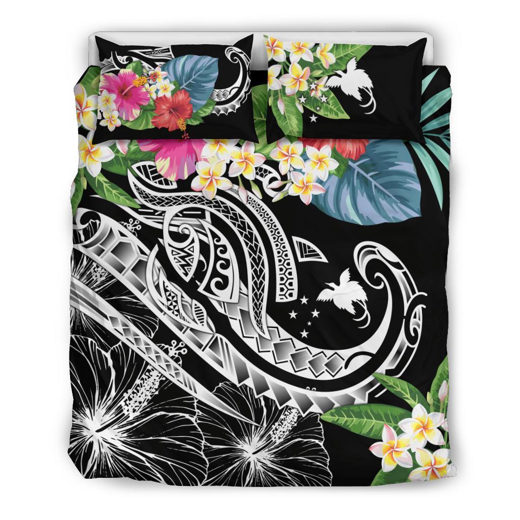 Papua New Guinea Polynesian Bedding Set - Summer Plumeria (Black) - Polynesian Pride