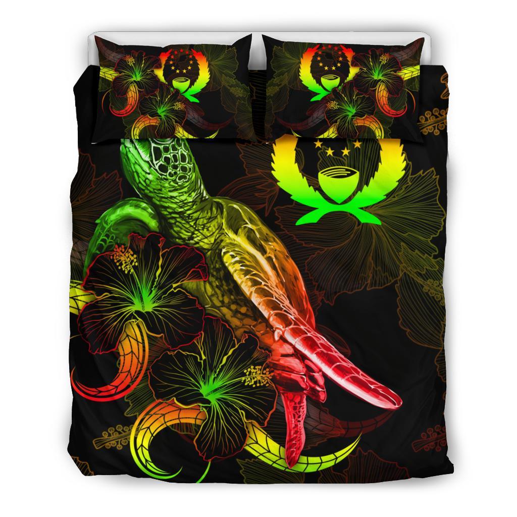 Pohnpei Polynesian Bedding Set - Turtle With Blooming Hibiscus Reggae - Polynesian Pride