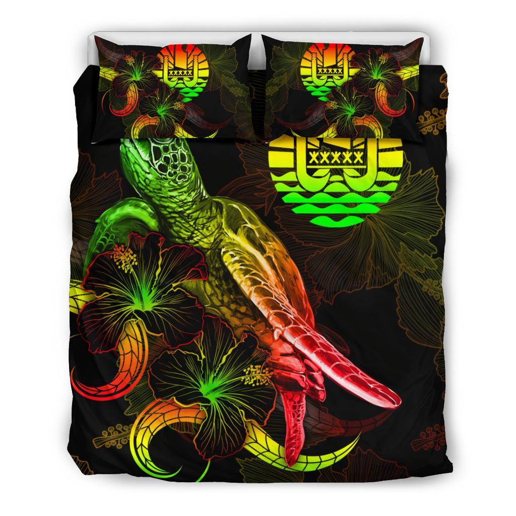 Tahiti Polynesian Bedding Set - Turtle With Blooming Hibiscus Reggae - Polynesian Pride