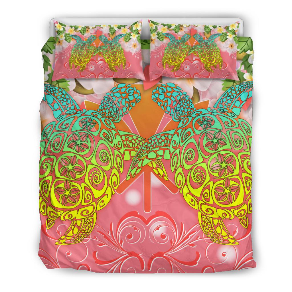 Hawaii Turtle Couple Plumeria Valentine Pattern Bedding Set - Bond Style - AH - Polynesian Pride
