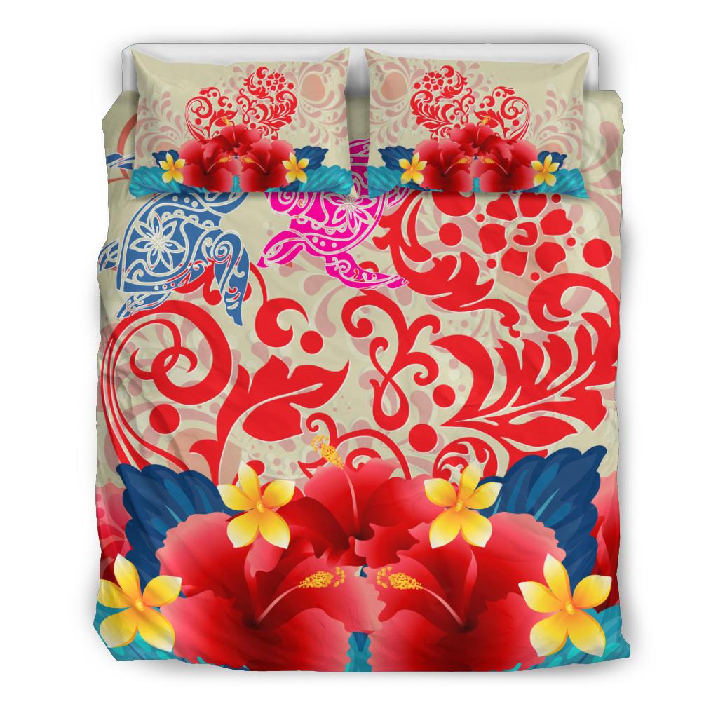 Hawaii Turtle Couple Hibiscus Valentine Pattern Bedding Set - Romance Style - AH Beige - Polynesian Pride