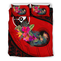 Yap Bedding Set - Polynesian Hook And Hibiscus (Red) - Polynesian Pride