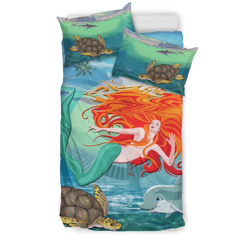 Hawaiian Mermaid Turtle Dolphin Polynesian Bedding Set - Polynesian Pride