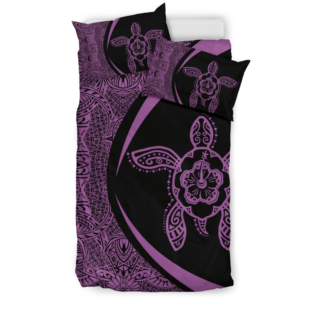 Hawaiian Hibiscus Turtle Polynesian Bedding Set-Circle Style Purple - Polynesian Pride