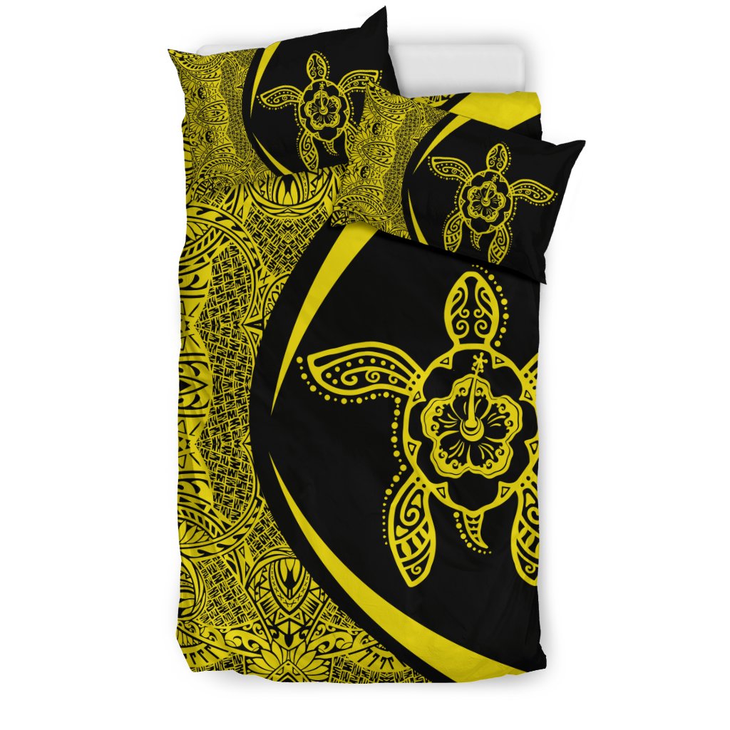 Hawaiian Hibiscus Turtle Polynesian Bedding Set-Circle Style Yellow - Polynesian Pride