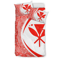 Hawaiian Map Kanaka Maoli Polynesian Bedding Set - Circle Style Red And White - Polynesian Pride
