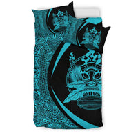 Hawaiian Tiki Polynesian Bedding Set Circle Style Blue - Polynesian Pride