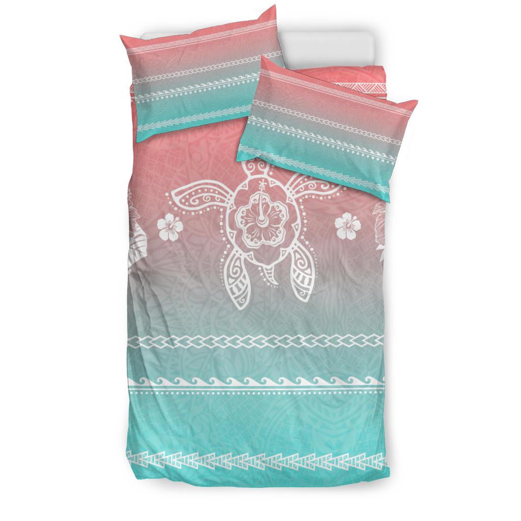 Hawaiian Turtle Hibiscus Turquoise And Salmon Bedding Set - Color Style - Polynesian Pride