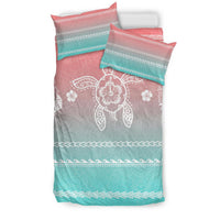 Hawaiian Turtle Hibiscus Turquoise And Salmon Bedding Set - Color Style - Polynesian Pride