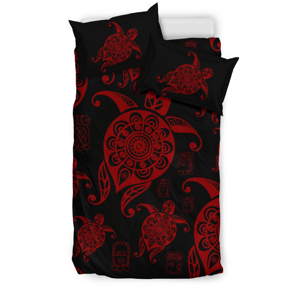 Honu Turtle Hawaiian Duvet Cover Set - Red Color Style - Polynesian Pride