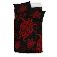 Honu Turtle Hawaiian Duvet Cover Set - Red Color Style - Polynesian Pride