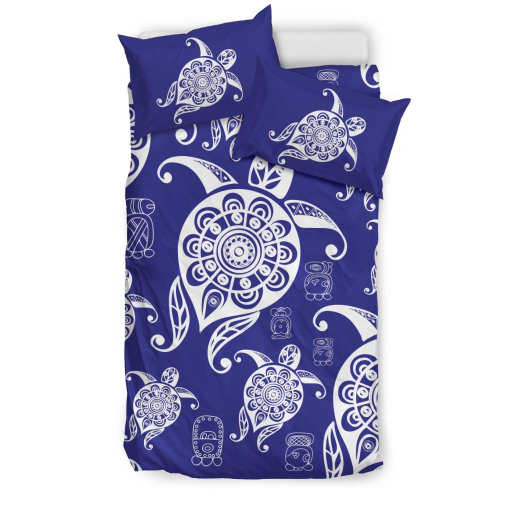 Honu Turtle Hawaiian Duvet Cover Set - Blue White Color Style - Polynesian Pride