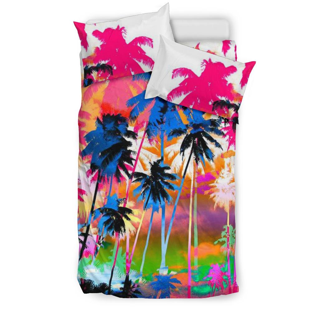 Polynesian Duvet Cover Set - Palm Tree Neon Color - Polynesian Pride