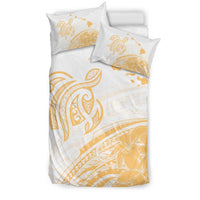Hawaiian Map Turtle Polynesian Plumeria Bedding Set Gold And White - Polynesian Pride