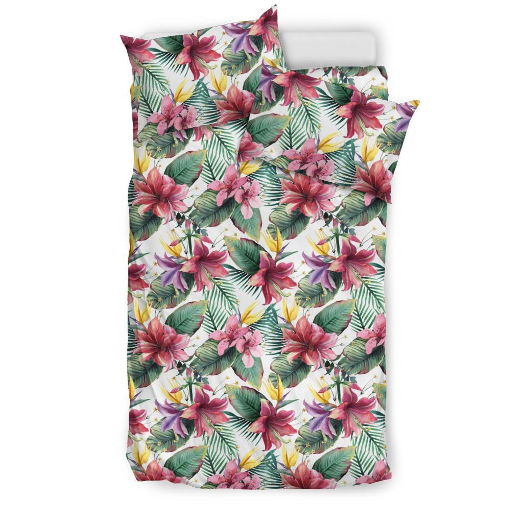 Hawaiian Tropical Strelitzia Palm Leaf White Polynesian Bedding Set - Polynesian Pride