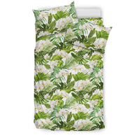 Hawaiian Tropical Plumeria Orchids Monstera White Polynesian Bedding Set - Polynesian Pride