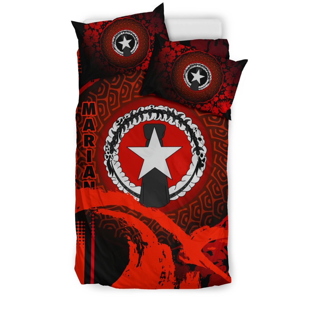 Northern Mariana Islands Duvet Cover Set - Hibiscus And Wave Red - Polynesian Pride
