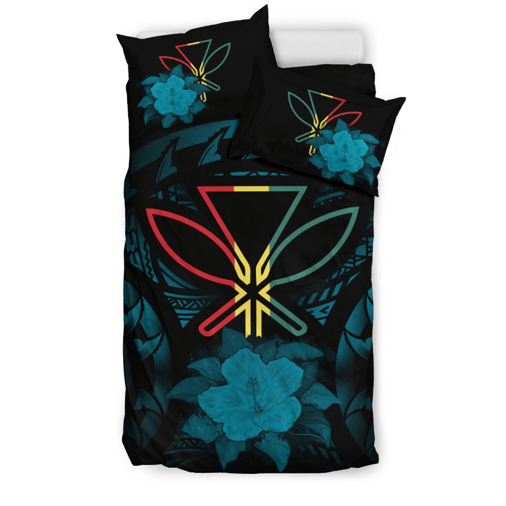 Kanaka Maoli Turquoise Hibiscus Rising Bedding Set - Polynesian Pride