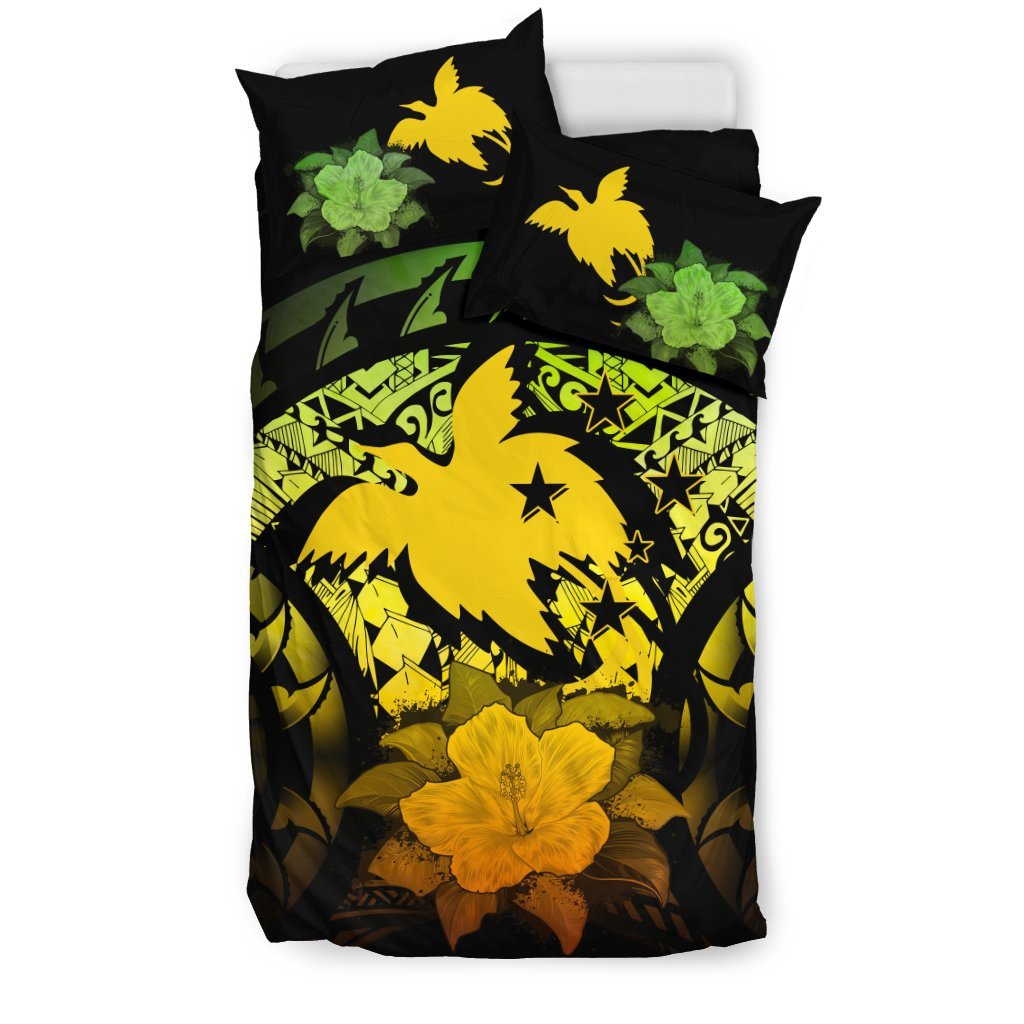 Papua New Guinea Duvet Cover Set - Papua New Guinea Flag & Reggae Hibiscus - Polynesian Pride