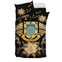 Tuvalu Duvet Cover Set - Tuvalu Coat Of Arms & Gold Hibiscus - Polynesian Pride