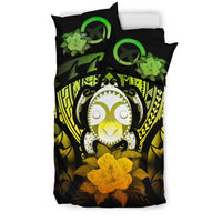 Vanuatu Duvet Cover Set - Turtle Tiki Face & Reggae Hibiscus - Polynesian Pride