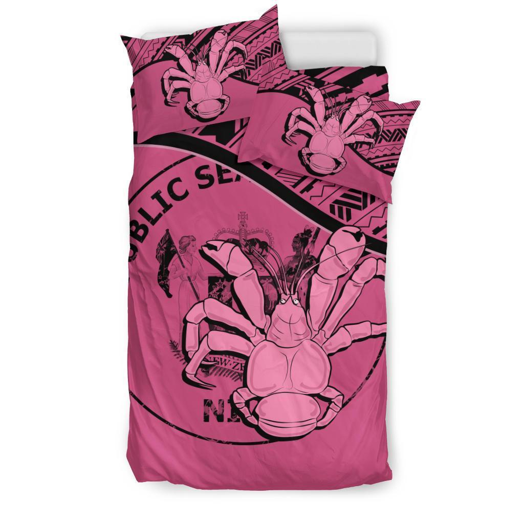 Niue Duvet Cover Set - Niue Coat Of Arms & Coconut Crab Pink - Polynesian Pride
