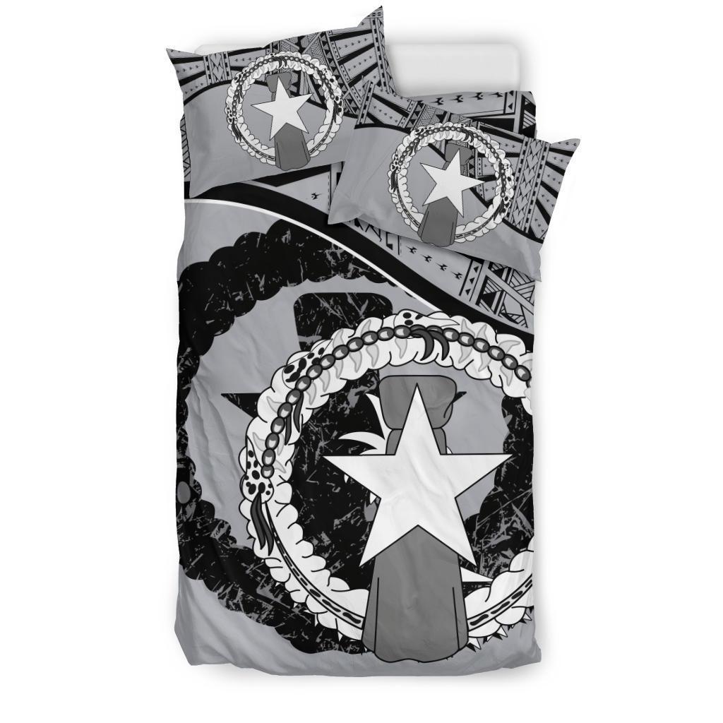 Northern Mariana Islands Duvet Cover Set - Northern Mariana Islands Flag Gray - Polynesian Pride