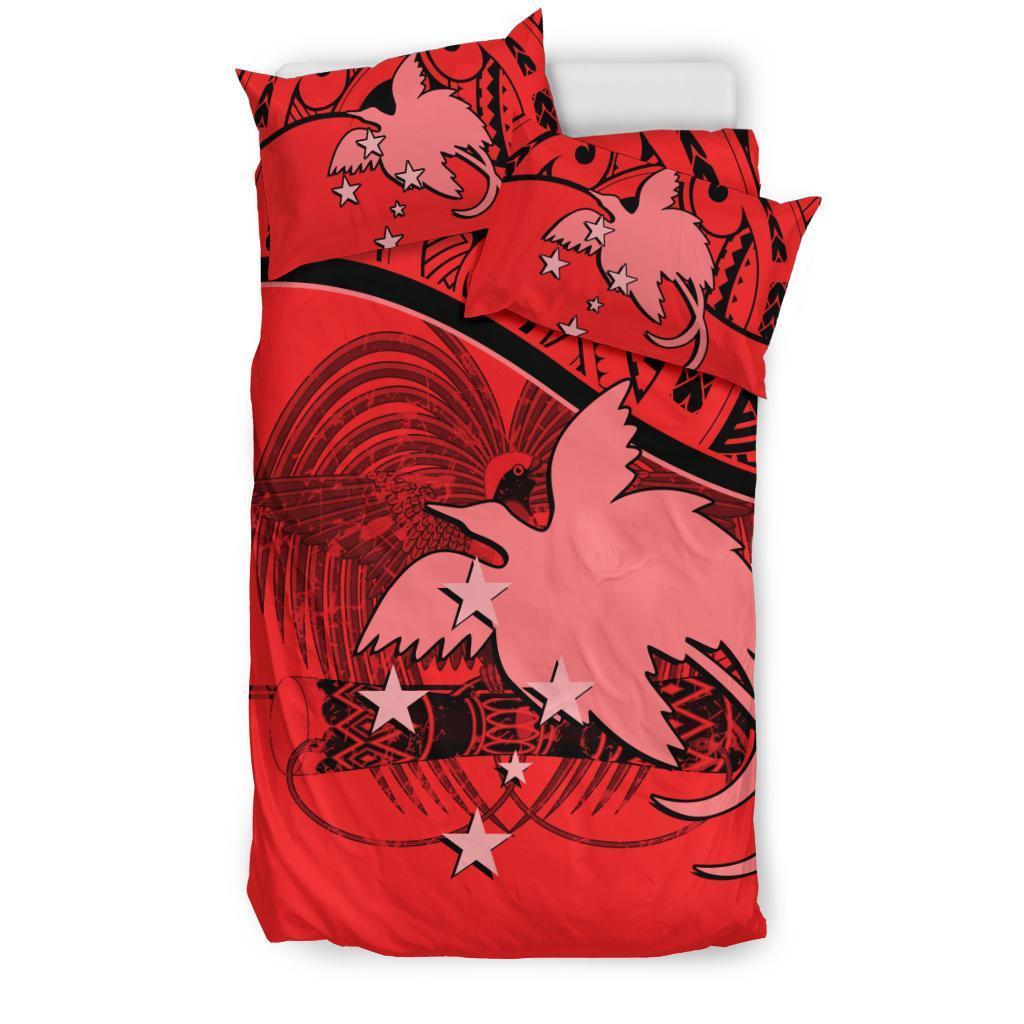 Papua New Guinea Duvet Cover Set - Papua New Guinea Flag & Coat Of Arms Red - Polynesian Pride