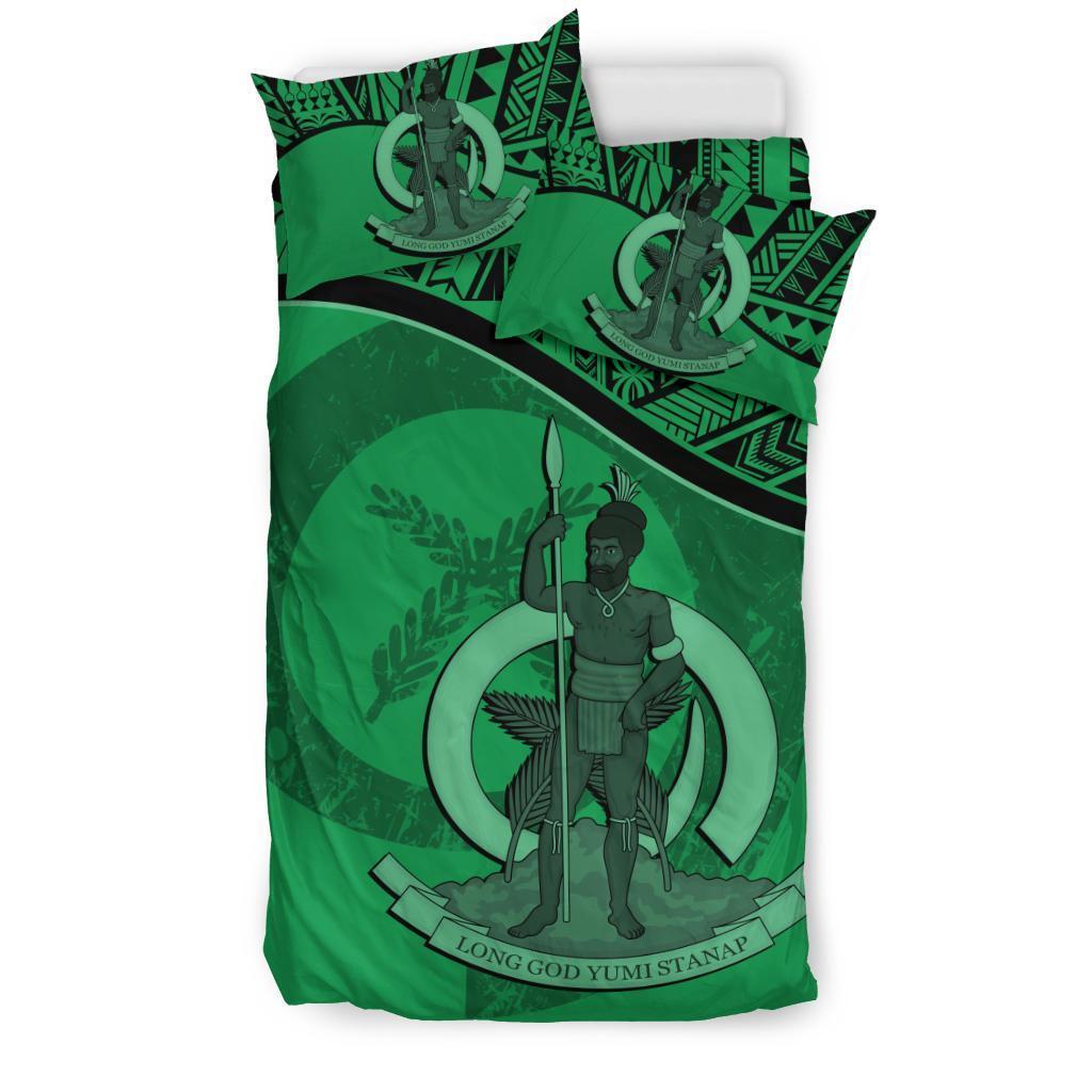 Vanuatu Duvet Cover Set - Vanuatu Coat Of Arms Green - Polynesian Pride