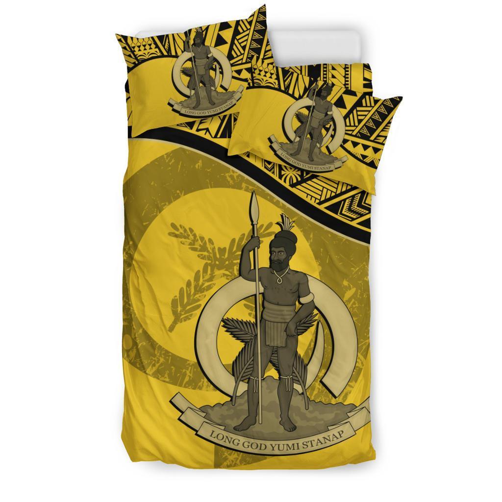 Vanuatu Duvet Cover Set - Vanuatu Coat Of Arms Yellow - Polynesian Pride