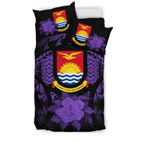 Kiribati Duvet Cover Set - Kiribati Coat Of Arms & Purple Hibiscus - Polynesian Pride