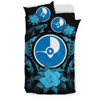 Yap Duvet Cover Set - Yap Flag & Blue Hibiscus - Polynesian Pride