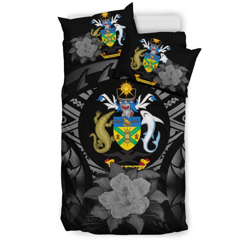 Solomon Island Duvet Cover Set - Solomon Island Coat Of Arms & Gray Hibiscus - Polynesian Pride