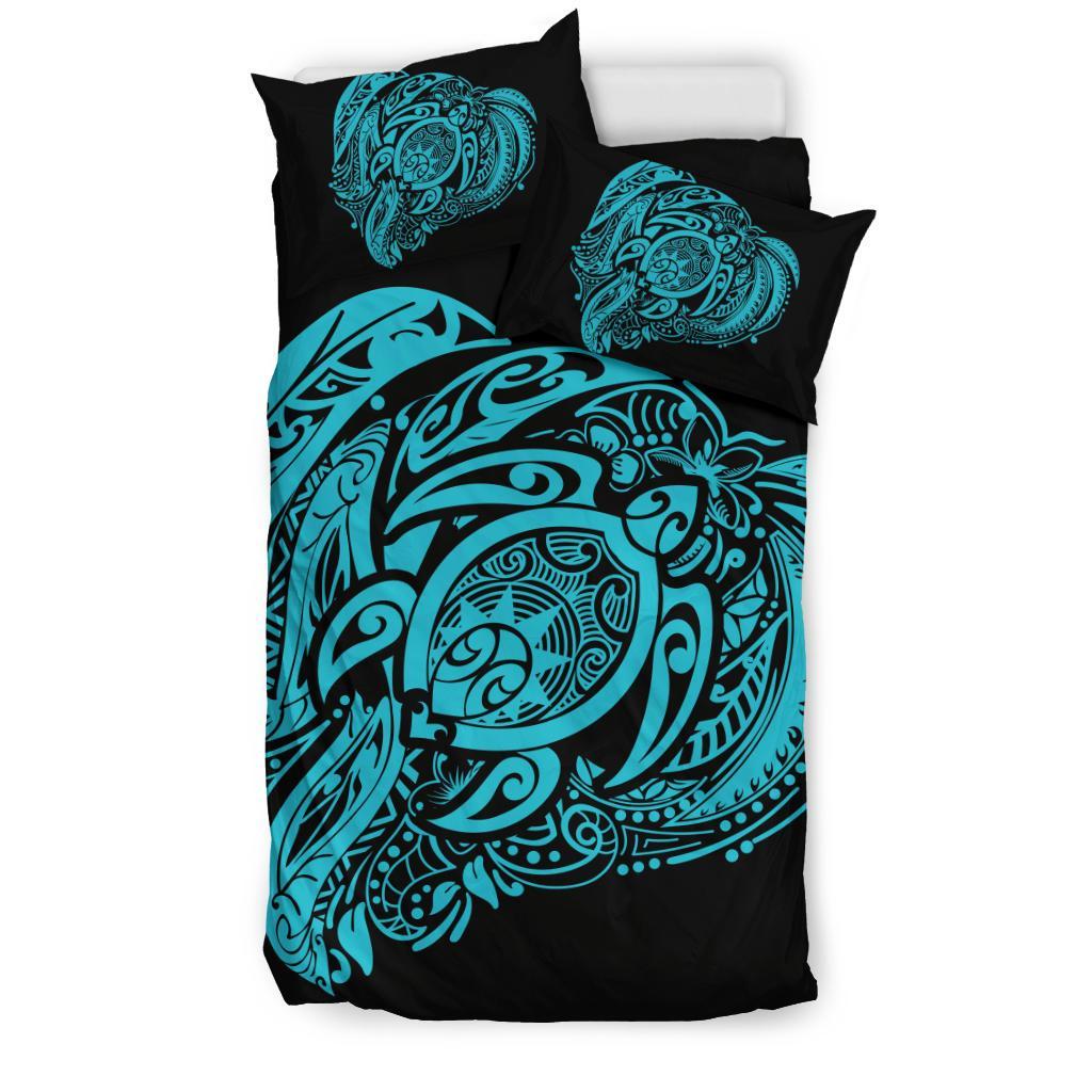 Hawaiian Turtle Hibiscus Polynesian Bedding Set Simple Blue - Polynesian Pride