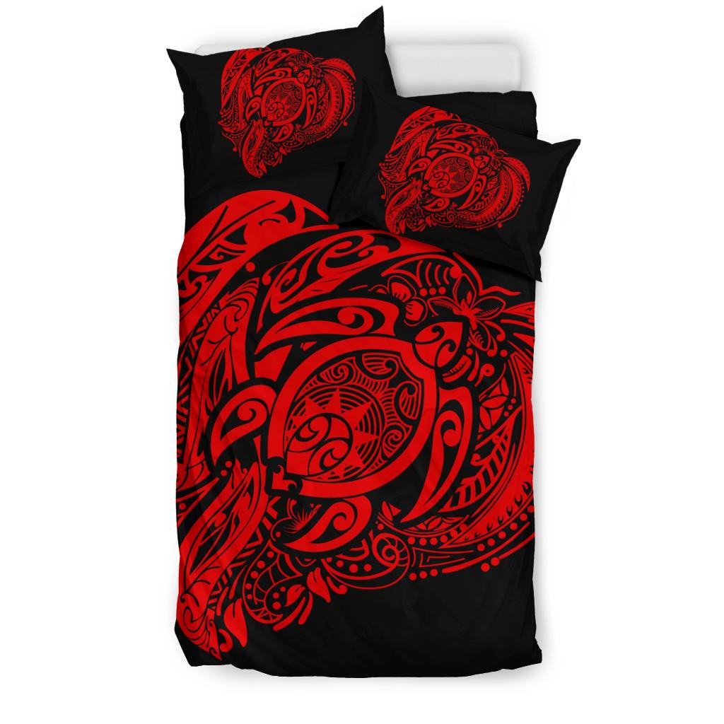 Hawaiian Turtle Hibiscus Polynesian Bedding Set Simple Red - Polynesian Pride