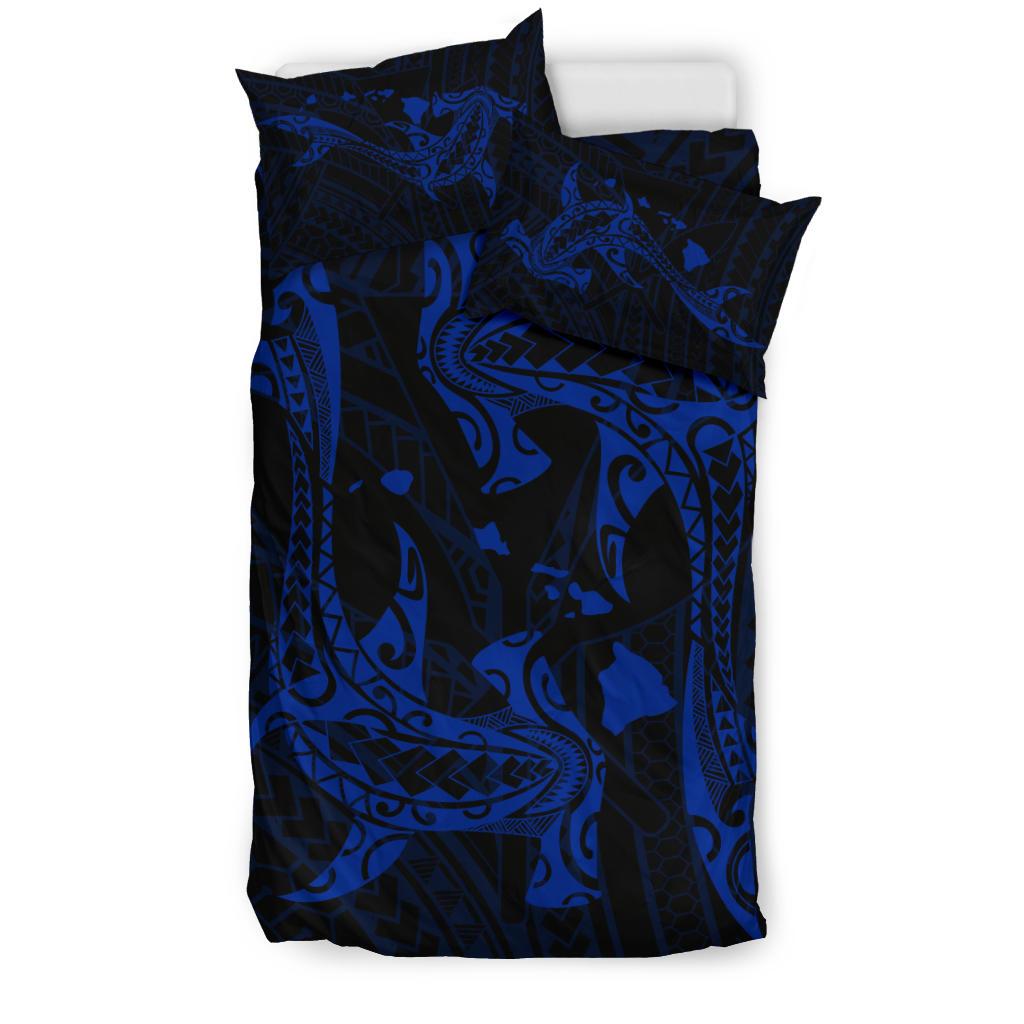 Hawaiian Map Hamerhead Shark Yin Yang Polynesian Bedding Set - Blue - Polynesian Pride
