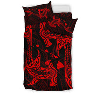 Hawaiian Map Hamerhead Shark Yin Yang Polynesian Bedding Set - Red - Polynesian Pride