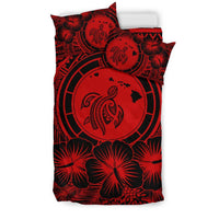 Hawaiian Map Honu Hibiscus Tropic Red Polynesian Bedding Set - Polynesian Pride