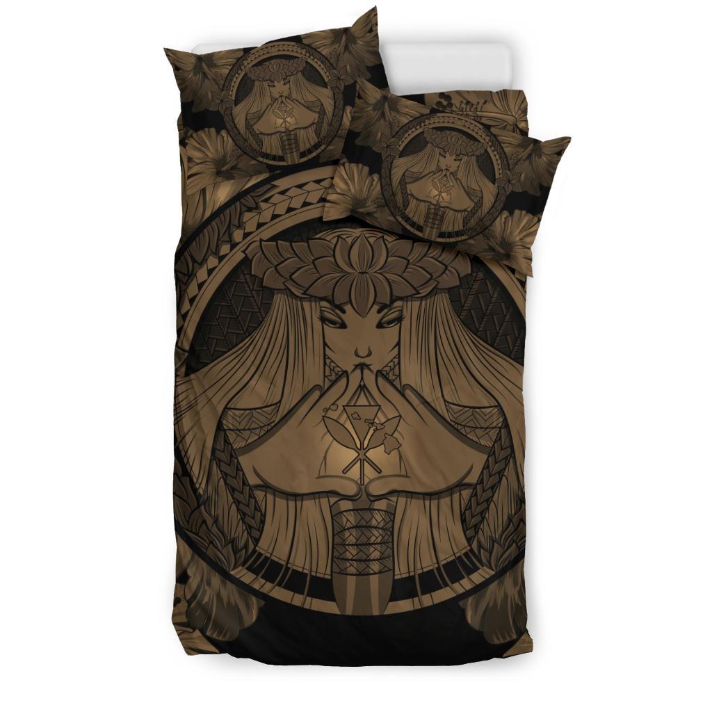 Hawaiian Map Madame Pele Kanaka Polynesian Bedding Set Gold - Polynesian Pride