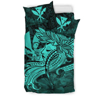 Hawaiian Map Hula Girl Hibiscus Kanaka Polynesian Bedding Set - Turquoise - Polynesian Pride